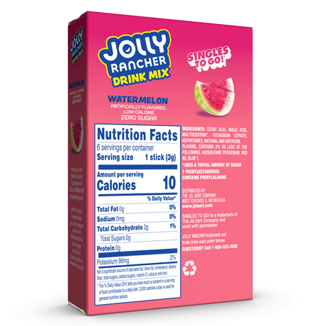 Jolly Rancher Zero Sugar Singles-to-Go - Watermelon - 6 sticks