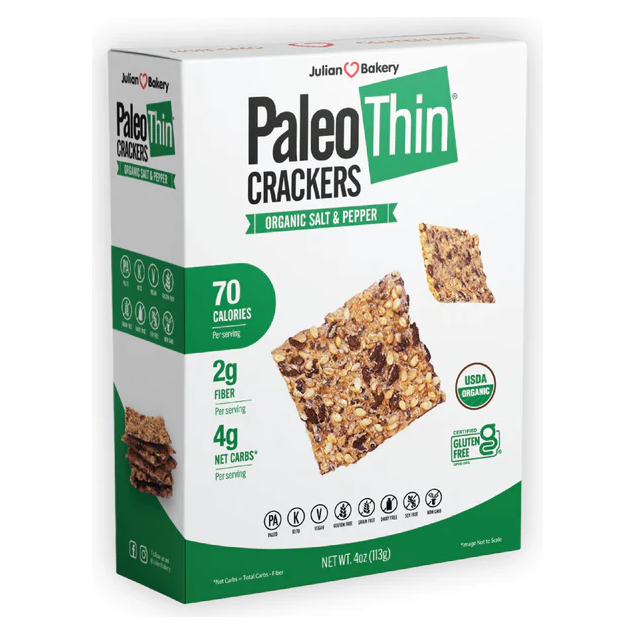 *(Best Before 10 Apr, 25) Julian Bakery - Crackers - Paleo Thin Organic Salt & Pepper - 113g