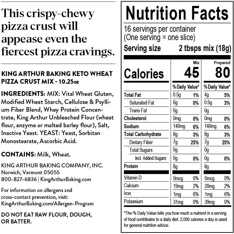 King Arthur Keto Wheat Pizza Crust Mix 10.25oz Low Carb Canada