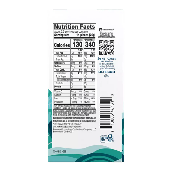 Lily's - Dark Chocolate Bar - Mocha Hot Cocoa Extra Dark 70% - 79 g