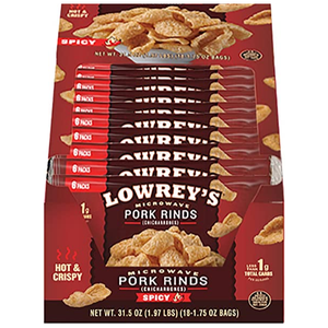Lowrey's - Bacon Curls Microwave Pork Rinds - Spicy (18 Pouches per box )