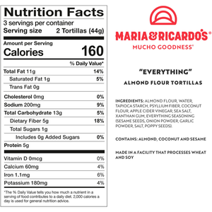 Maria and Ricardo's - Almond Flour Keto Tortillas - Everything Seasoning - 132g