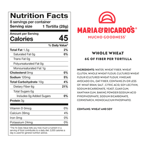 Maria et Ricardo's - Tortillas de blé entier et à base d'huile d'avocat - 8 tortillas