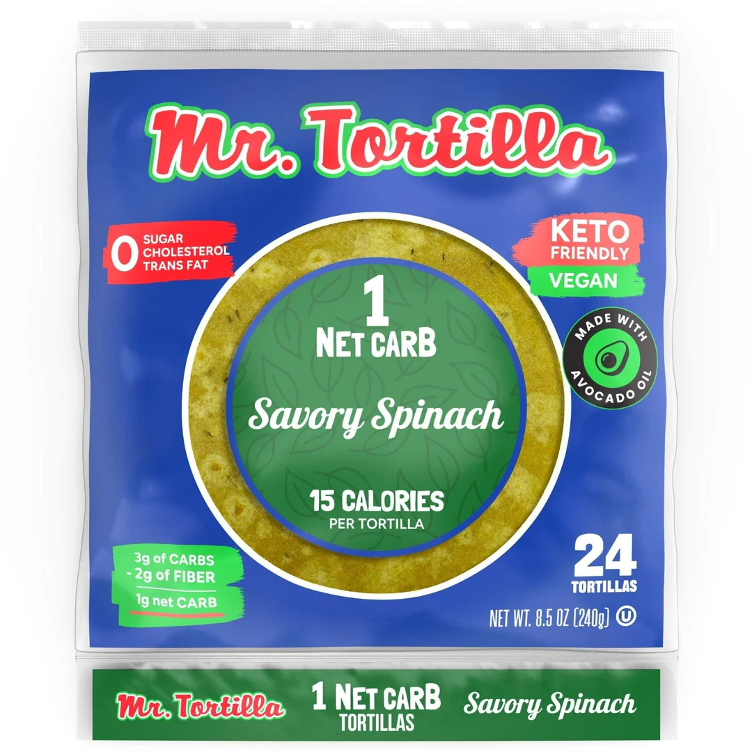 Mr. Tortilla - 1 Net Carb Tortilla - Savory Spinach - 24 Count