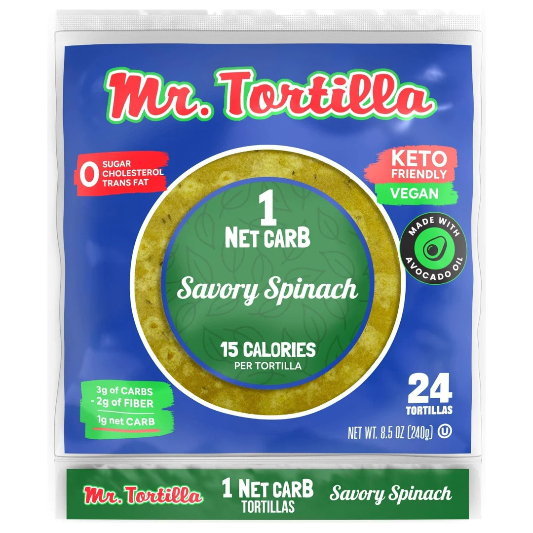 Mr. Tortilla - 1 Net Carb Tortilla - Savory Spinach - 24 Count