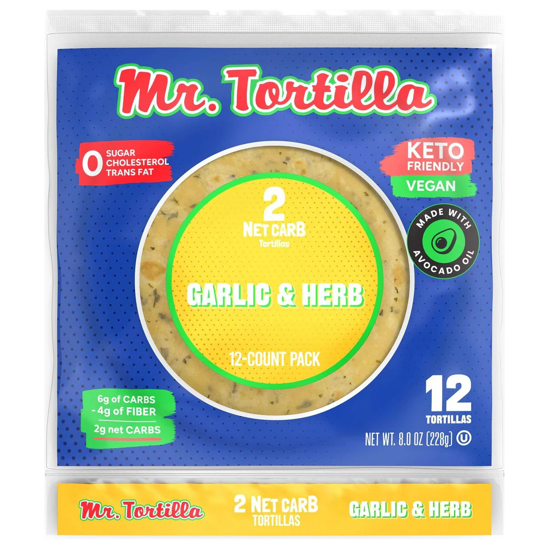 Mr. Tortilla - 2 Net Carb Tortilla - Garlic & Herb - 12 Count