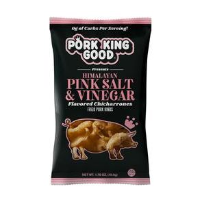 *(à consommer de préférence avant le 30 septembre 23) Pork King Good - Couennes de porc frites - Sel rose de l'Himalaya et vinaigre - Sac de 1,75 oz