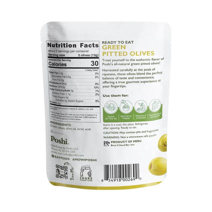 Poshi Veggie Snacks - Original Green Olives - 30g