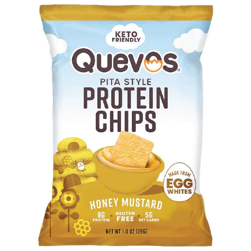 *(Best Before 6 Dec, 23) Quevos Keto Friendly Pita Style Protein Crisps - Honey Mustard - 1 oz bag