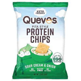 Chips protéinées de style pita Quevos Keto Friendly - Crème sure et oignon - Sac de 1 oz