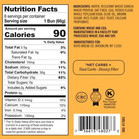 Royo Bread Company - Low Carb Burger Buns - 6 Buns