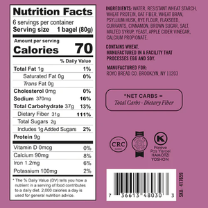 Royo Bread Company - Low Carb Bagels - Cinnamon Raisin - 6 bagels