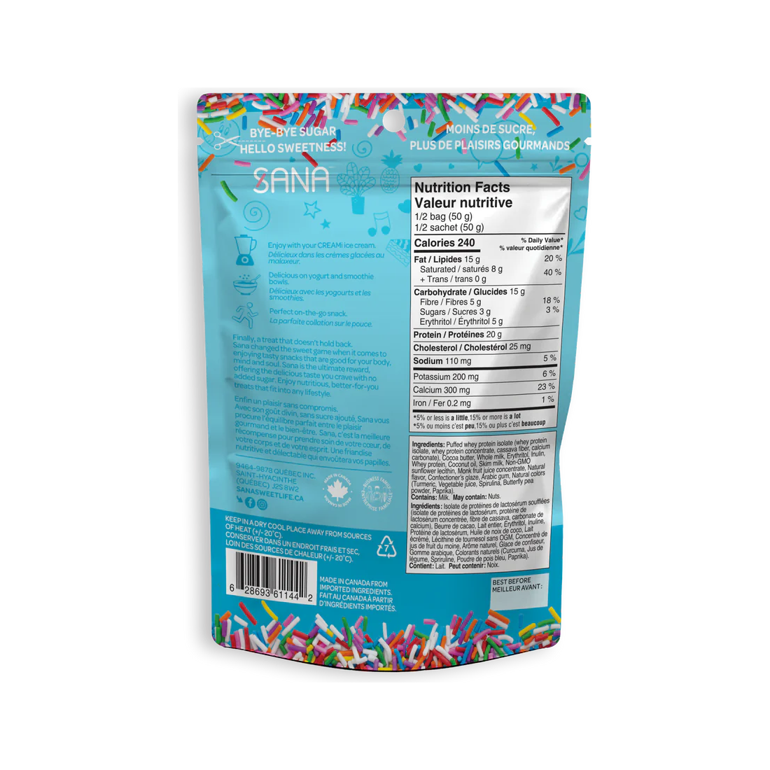 Sana - Chocolate Snacks - Crunchy chocolate style protein bites - Birthday cake - 100g