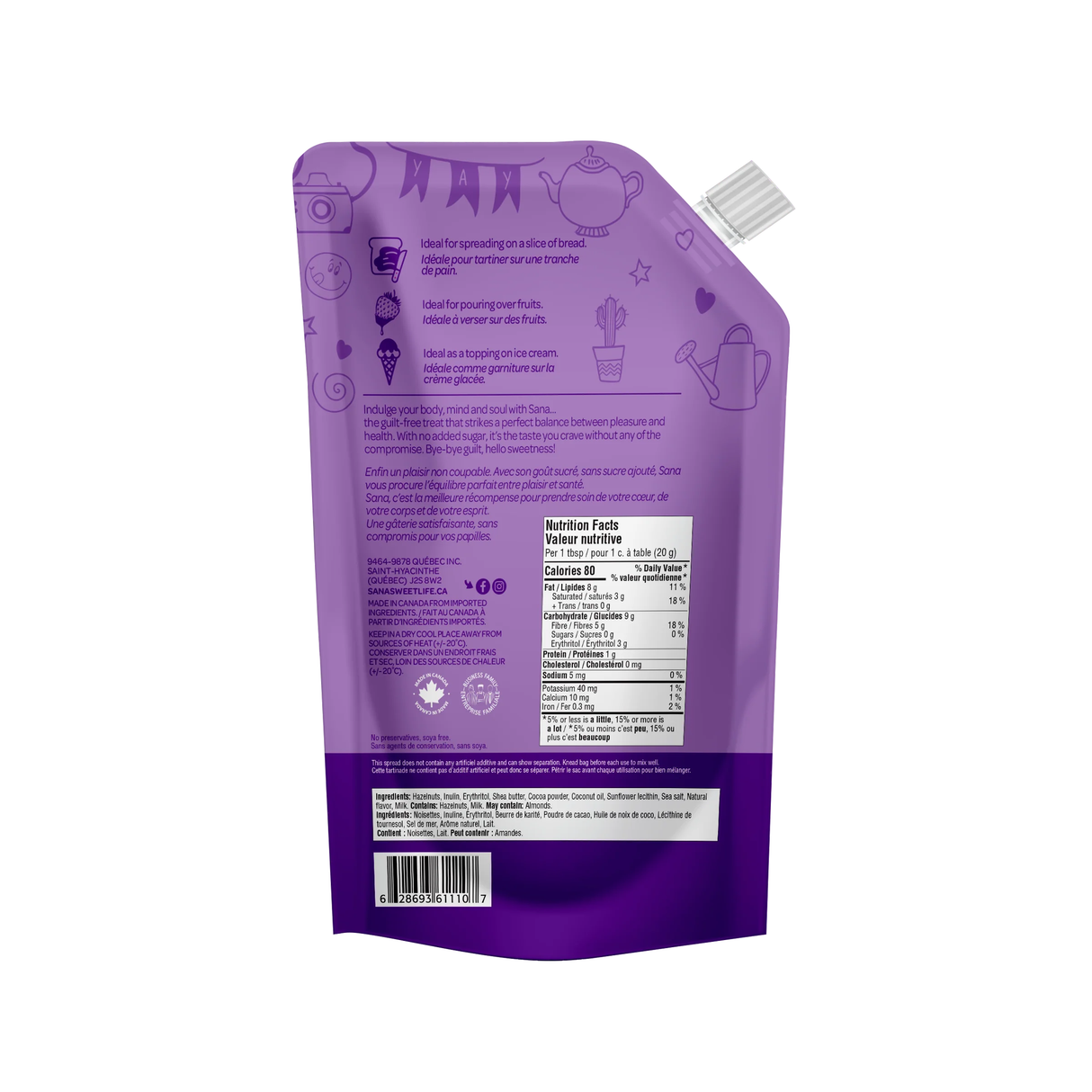 Sana - Low Sugar Spread - Hazelnut with Cocoa - 200g