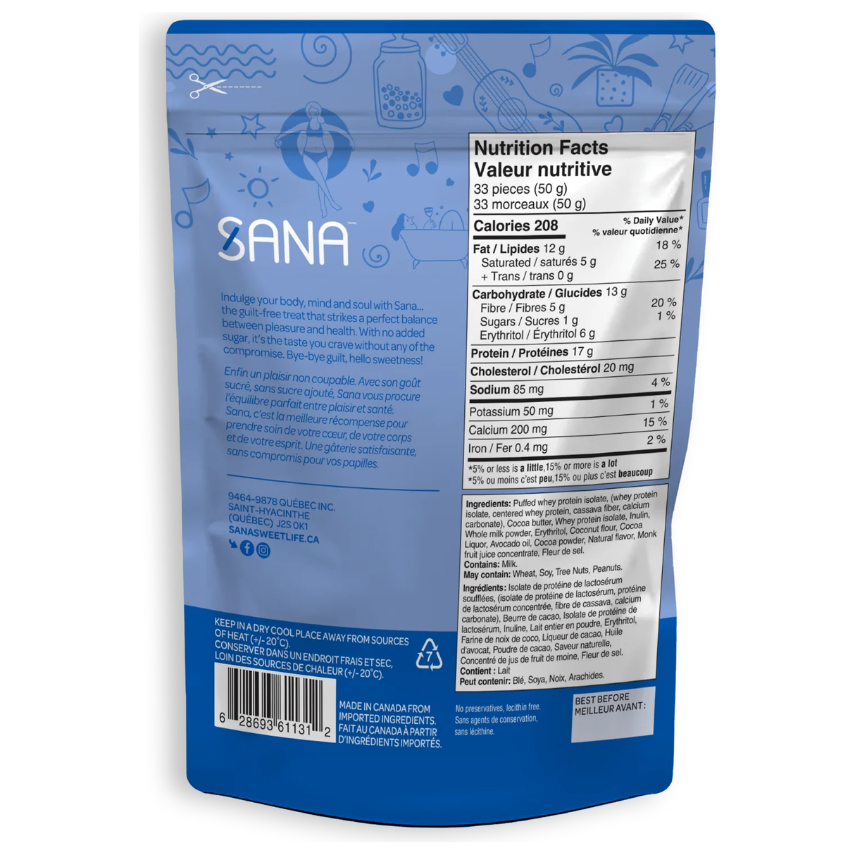 Sana - Chocolate Snacks - Cookies and Cream Crunchy chocolate style protein bites - 100g