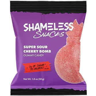 Shameless Snacks - Gummy Candy - Super Sour Cherry Bomb - 50g