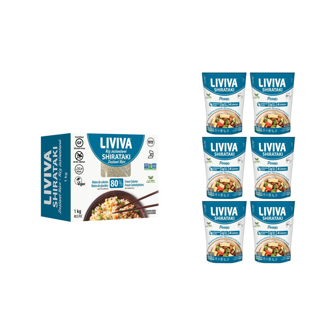 Liviva - Low Carb Shirataki Value Pack - Instant Rice 1kg box + Organic Penne Case of 6