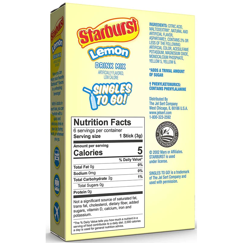 Starburst Zero Sugar Singles-to-Go - Lemon - 6 sticks