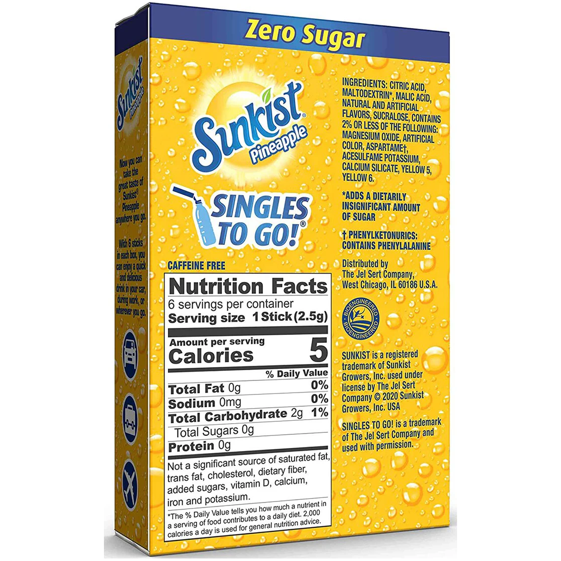 Sunkist Zero Sugar Singles-to-Go - Pineapple - 6 sticks
