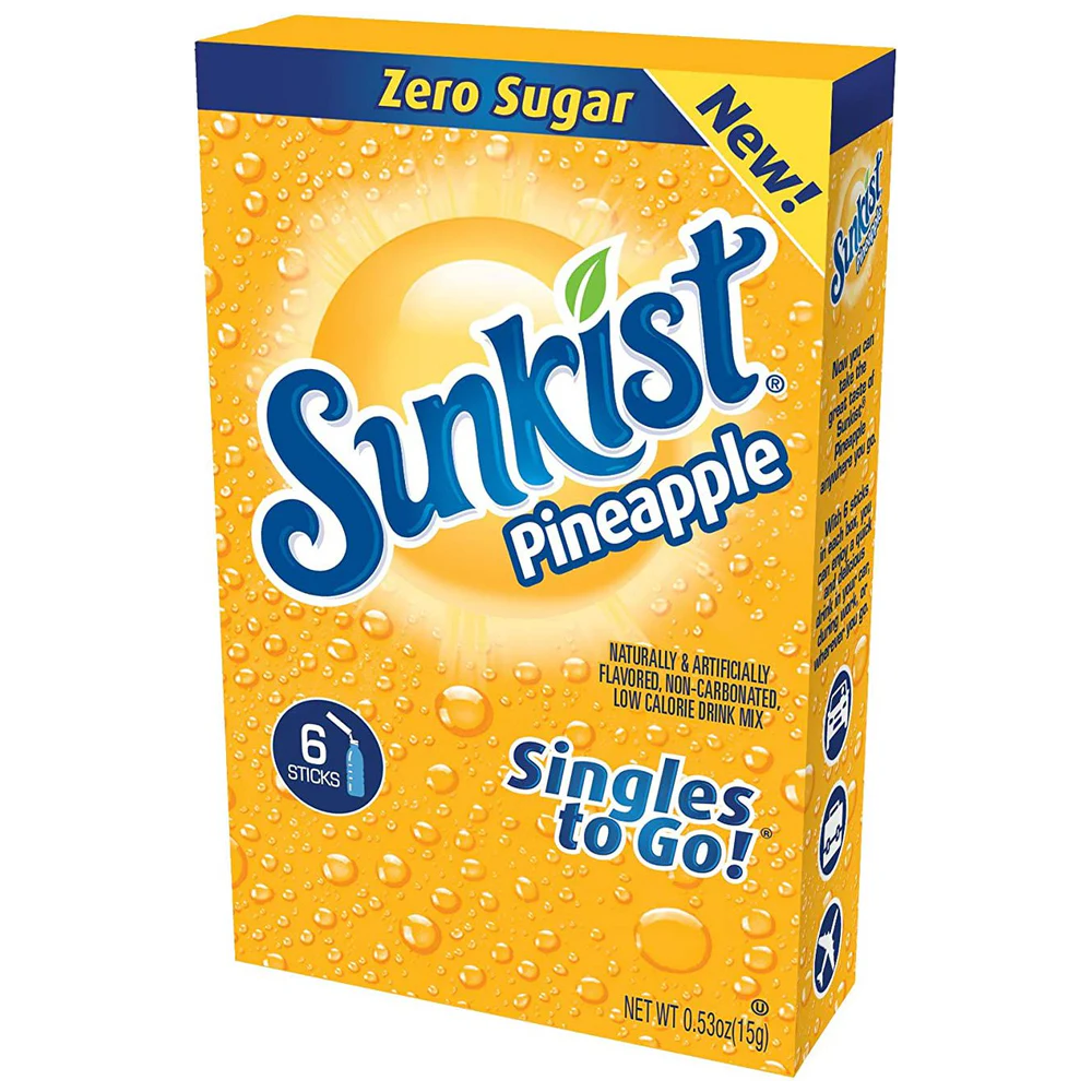 Sunkist Zero Sugar Singles-to-Go - Pineapple - 6 sticks