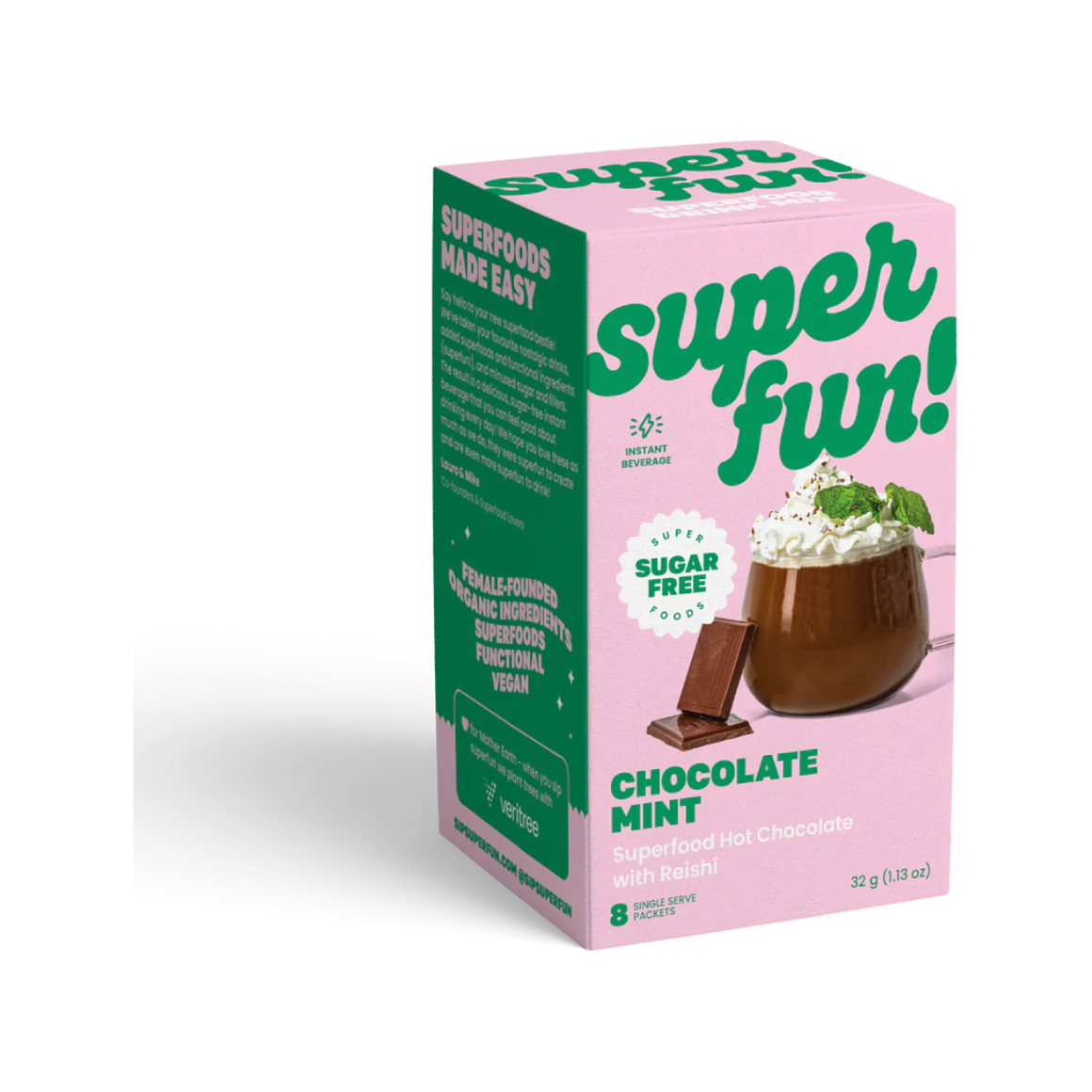 Superfun - Superfood Hot Chocolate - Chocolate Mint with Reishi - 8 packets