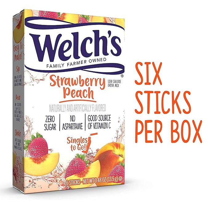 Welch's Zero Sugar Singles-to-Go - Fraise Pêche - 6 bâtons