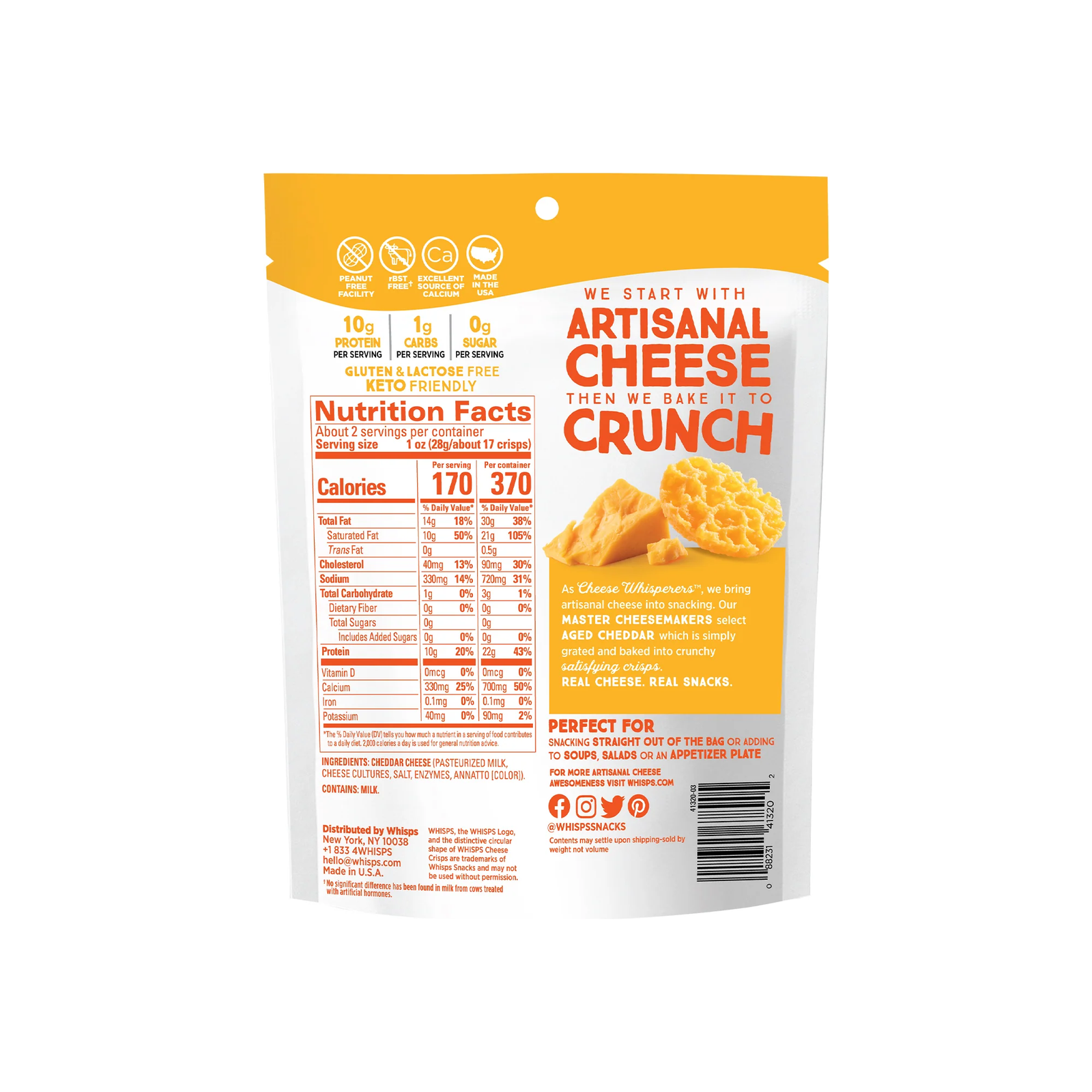 Whisps Cheese Crisps Cheddar 2.12oz Low Carb Canada
