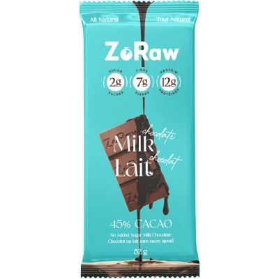 ZoRaw Keto Chocolates - Barre de chocolat au lait avec protéines - 52g
