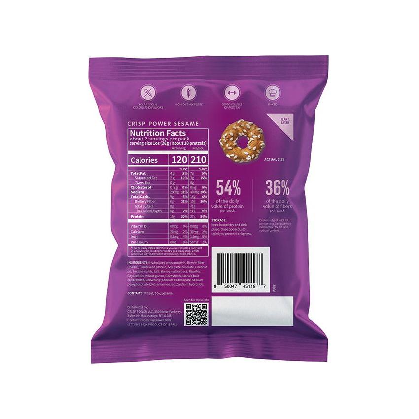 Crisp Power High Protein Pretzel Crisps - Sesame - 50g