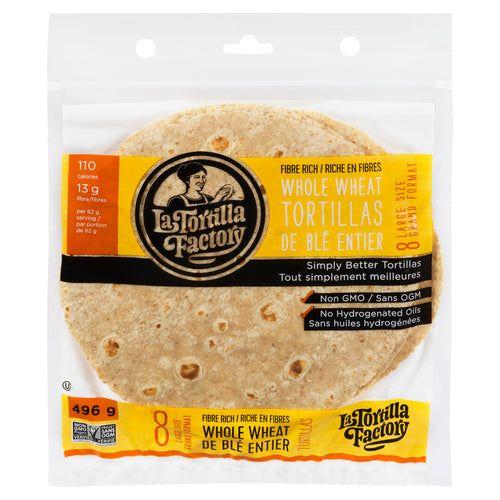 LaTortilla - 8 grandes tortillas de blé entier riches en fibres - 496 g