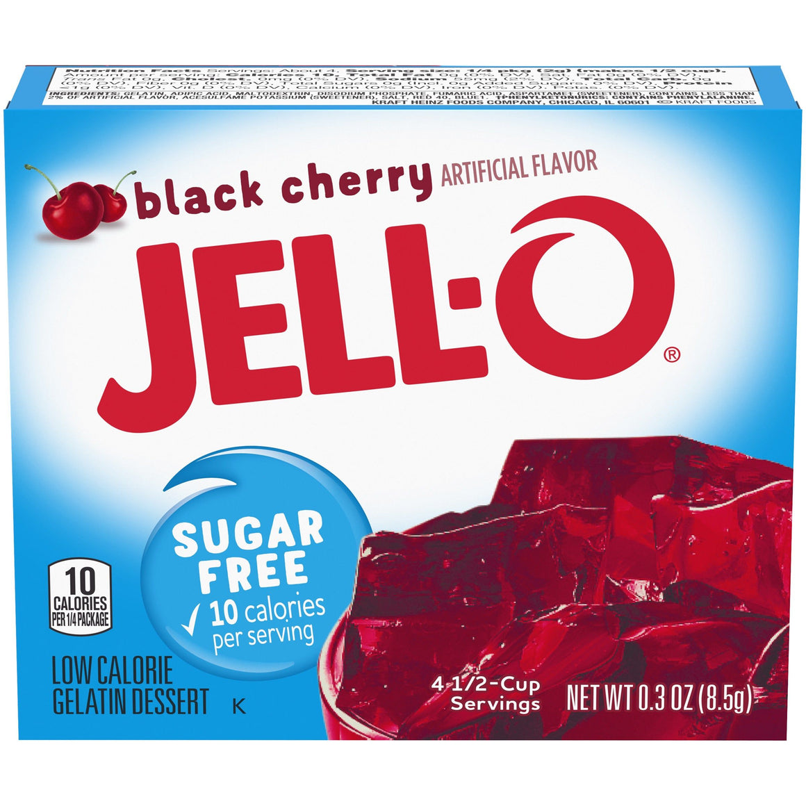 Jell-O Gelée en poudre sans sucre - Cerise noire - 0,3 oz