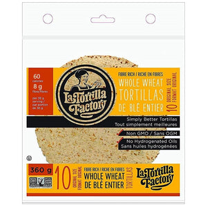 LaTortilla - 10 tortillas de blé entier riches en fibres de taille originale - 360 g