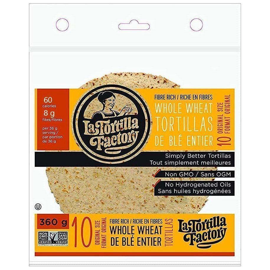 LaTortilla - 10 tortillas de blé entier riches en fibres de taille originale - 360 g