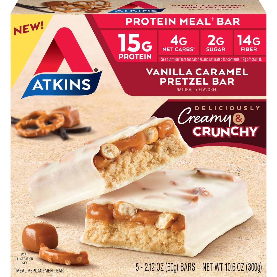 Atkins - Barres Repas - Bretzel Vanille Caramel - 5 Barres