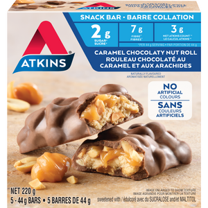 Atkins - Snack Bar - Rouleau de noix et de chocolat au caramel - 5 barres