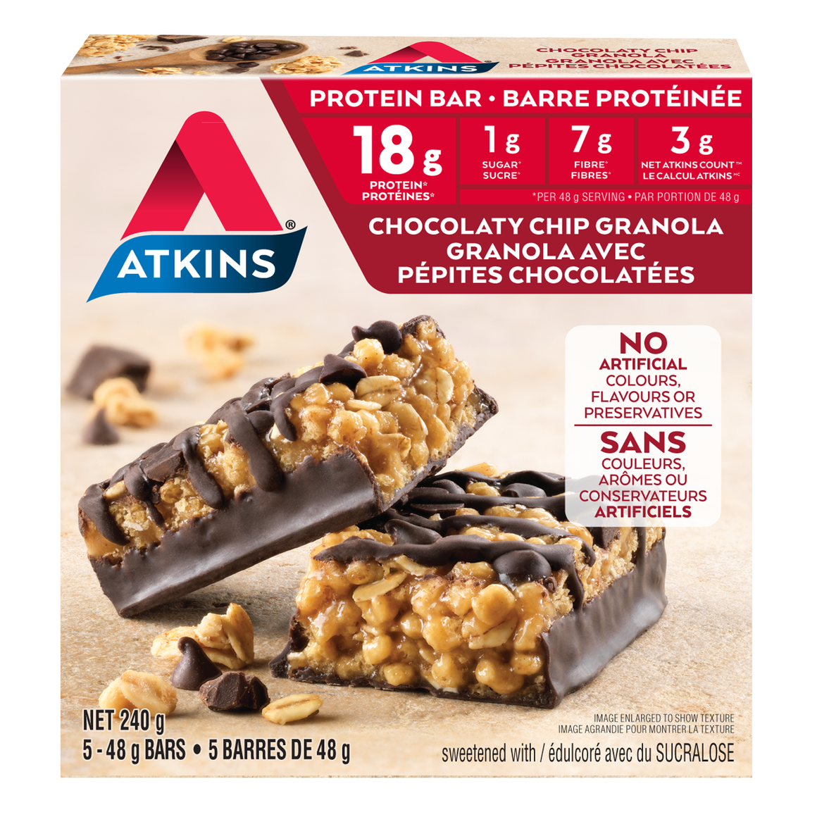 Atkins - Barre Protéinée - Granola Aux Pépites De Chocolat - 5 Barres
