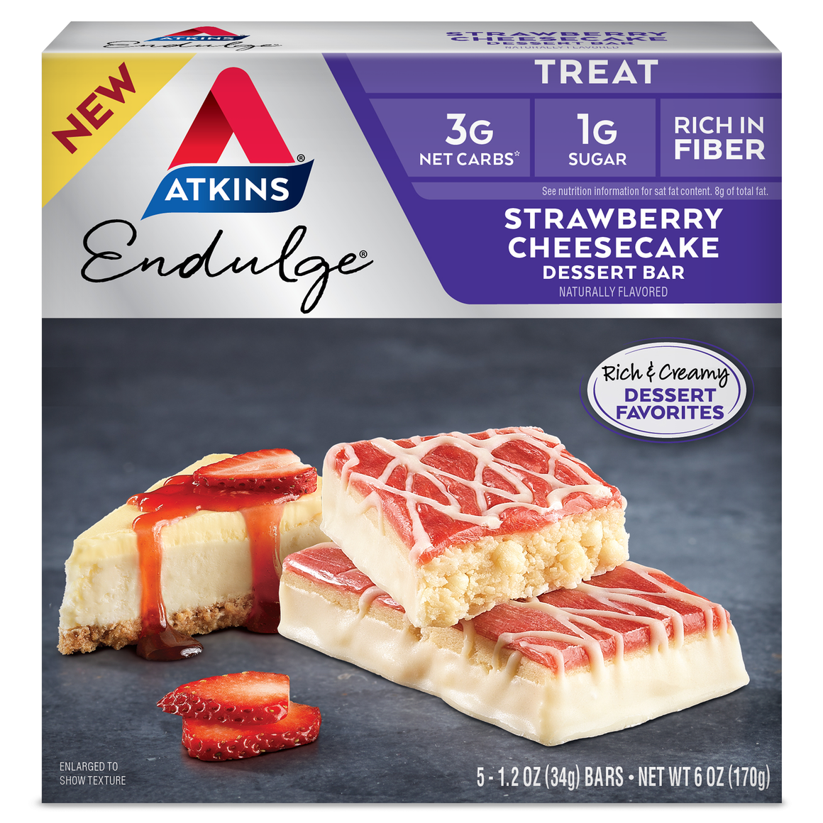 Atkins Endulge Dessert Bars - Gâteau au fromage aux fraises - 5 barres