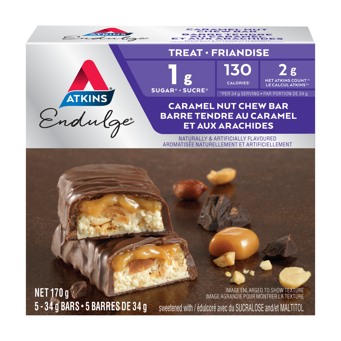 Atkins Endulge Treat - Barre à mâcher aux noix et caramel - 5 barres