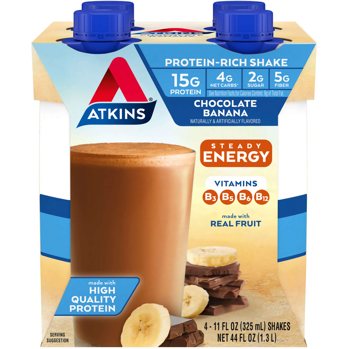 Atkins Shakes - Chocolat Banane - 4 Pk