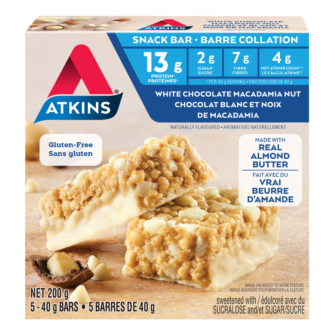 Atkins - Snack Bar - Noix de Macadamia au Chocolat Blanc - 5 Barres 