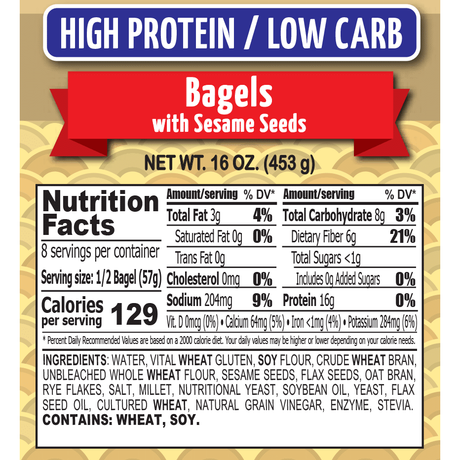 Chompies - Low Carb High Protein Bagels - Sesame - 16 oz bag