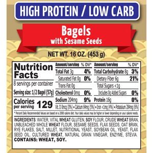 Chompies - Low Carb High Protein Bagels - Sesame - 16 oz bag