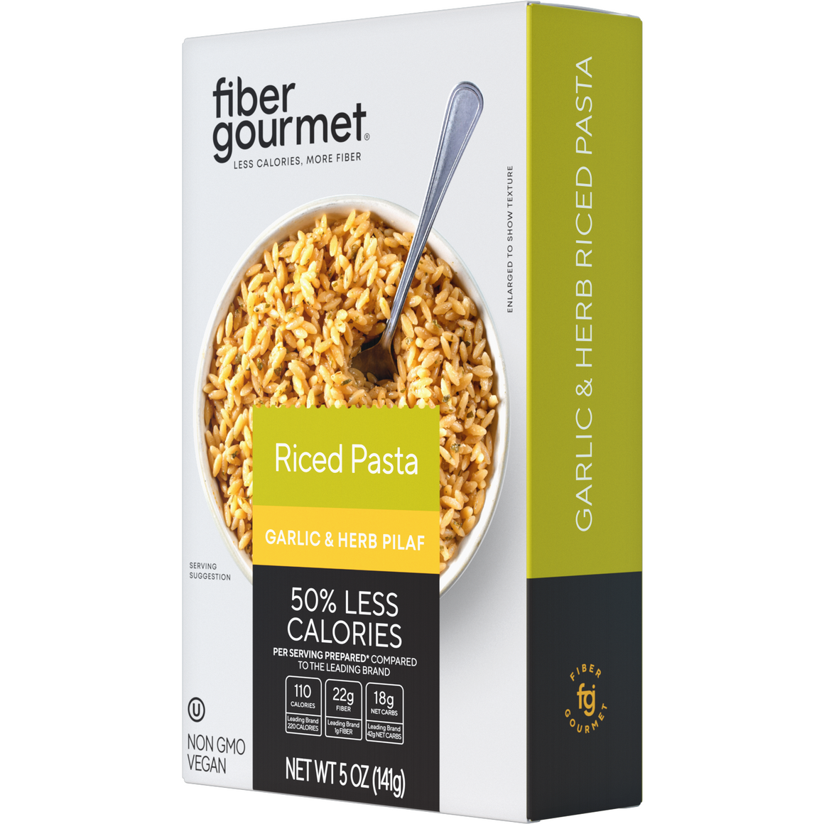Fiber Gourmet - Pâtes de riz légères à haute teneur en fibres - Ail et fines herbes - Boîte de 5 oz