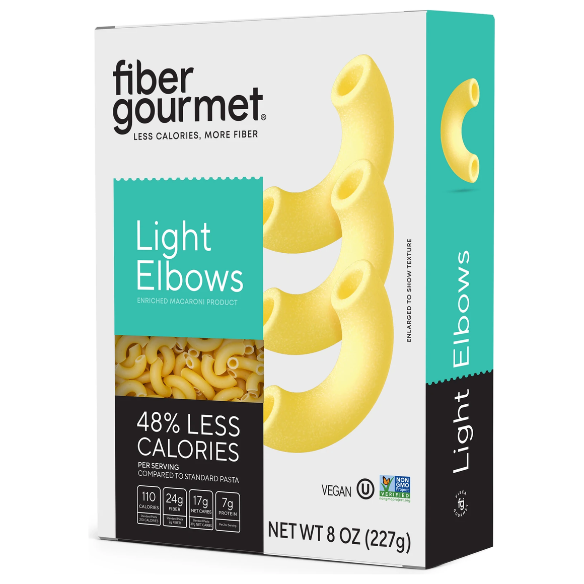 Fiber Gourmet - Pâtes légères à haute teneur en fibres - Coudes - Boîte de 8 oz