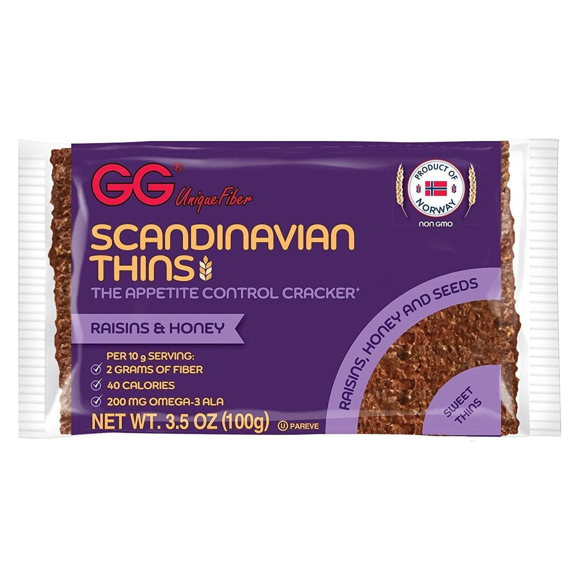 GG Scandinavian Fiber Crispbread - Raisins & Honey Thins - 3.5 oz