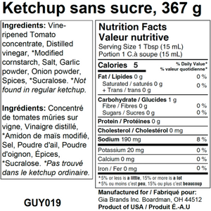 G Hughes - Ketchup sans sucre - 13 oz.