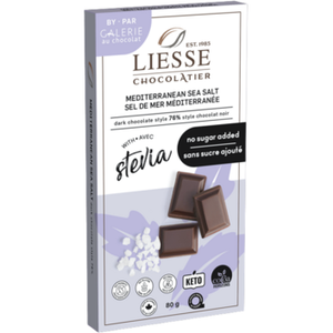 Galerie au Chocolat - Tablette de Chocolat - Chocolat Noir au Sel de Mer de Méditerranée Sans Sucre Ajouté - 80g