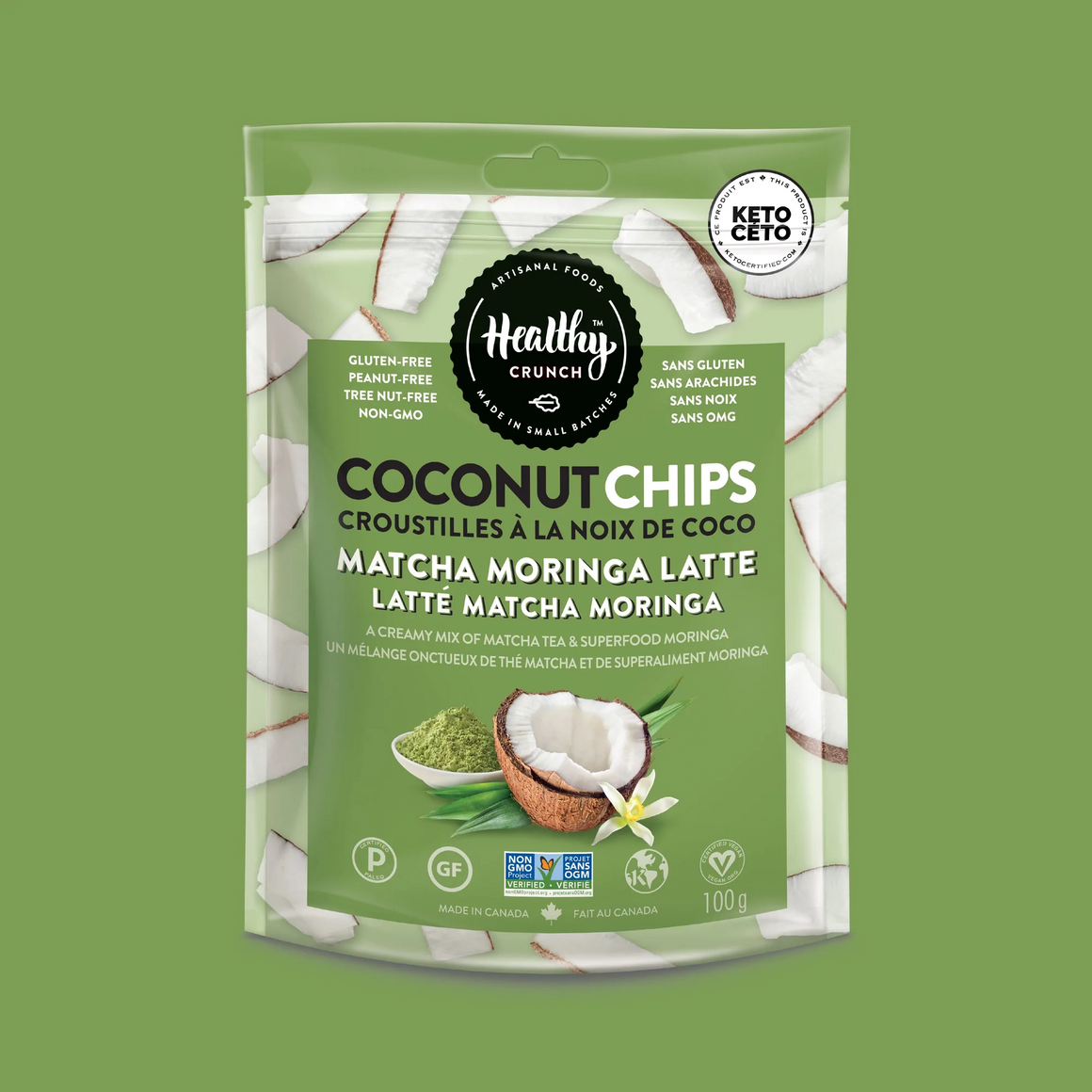 Healthy Crunch - Coconut Chips - Matcha Moringa Latte - 100g