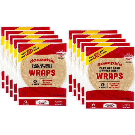 Joseph's Bakery - Flax, Oat Bran and whole wheat Wraps  ** 10 Bags ** ( 6 Wraps per bag)