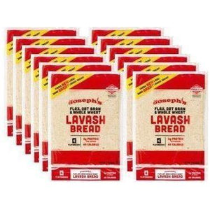 Joseph's Bakery - Flax, Oat Bran and Whole Wheat - Lavash Bread **12 Bags** (4 Square Breads per Bag)